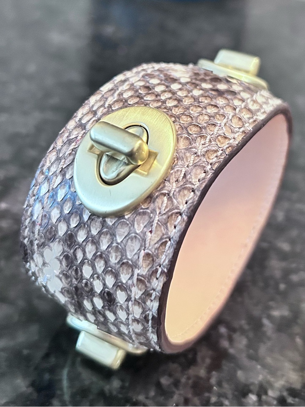 Coach Snake-Embossed Leather Turnlock Cuff Bracelet - Brown & Cream Vintage